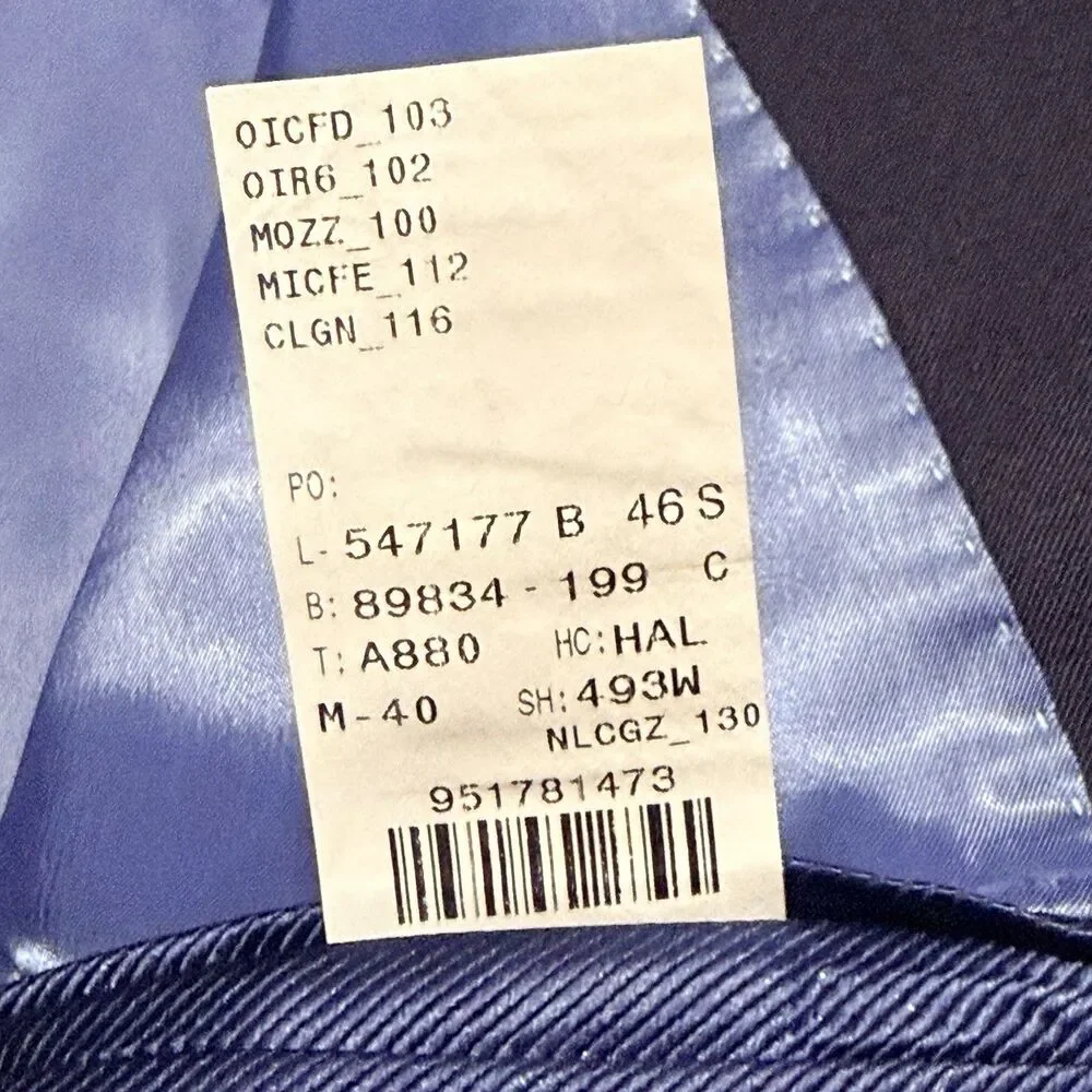 Hart Schaffner Marx Chicago Fit Men’s 46S Solid Navy Blue Wool Blend Blazer Coat